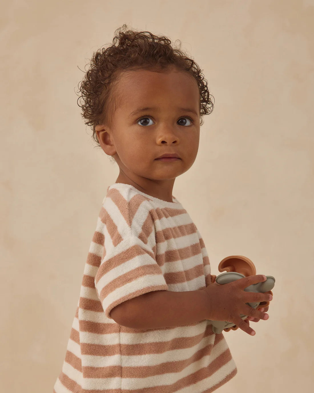 Quincy Mae Terry Tee + Short Set - Latte Stripe