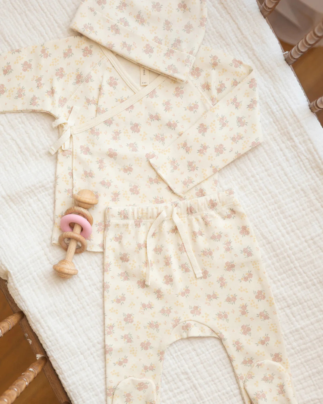 Quincy Mae Wrap Top + Footed Pant Set - Flower Field