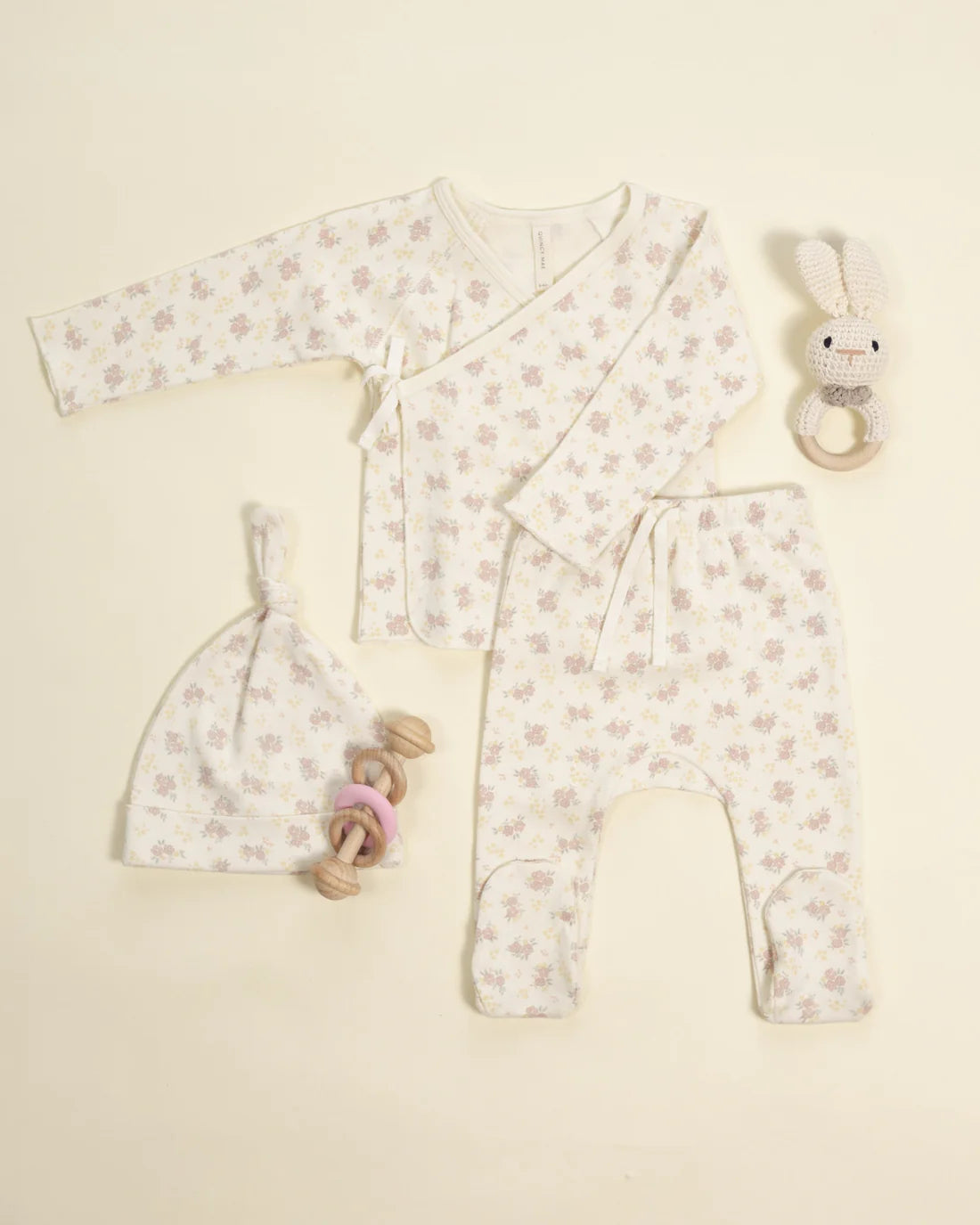 Quincy Mae Wrap Top + Footed Pant Set - Flower Field