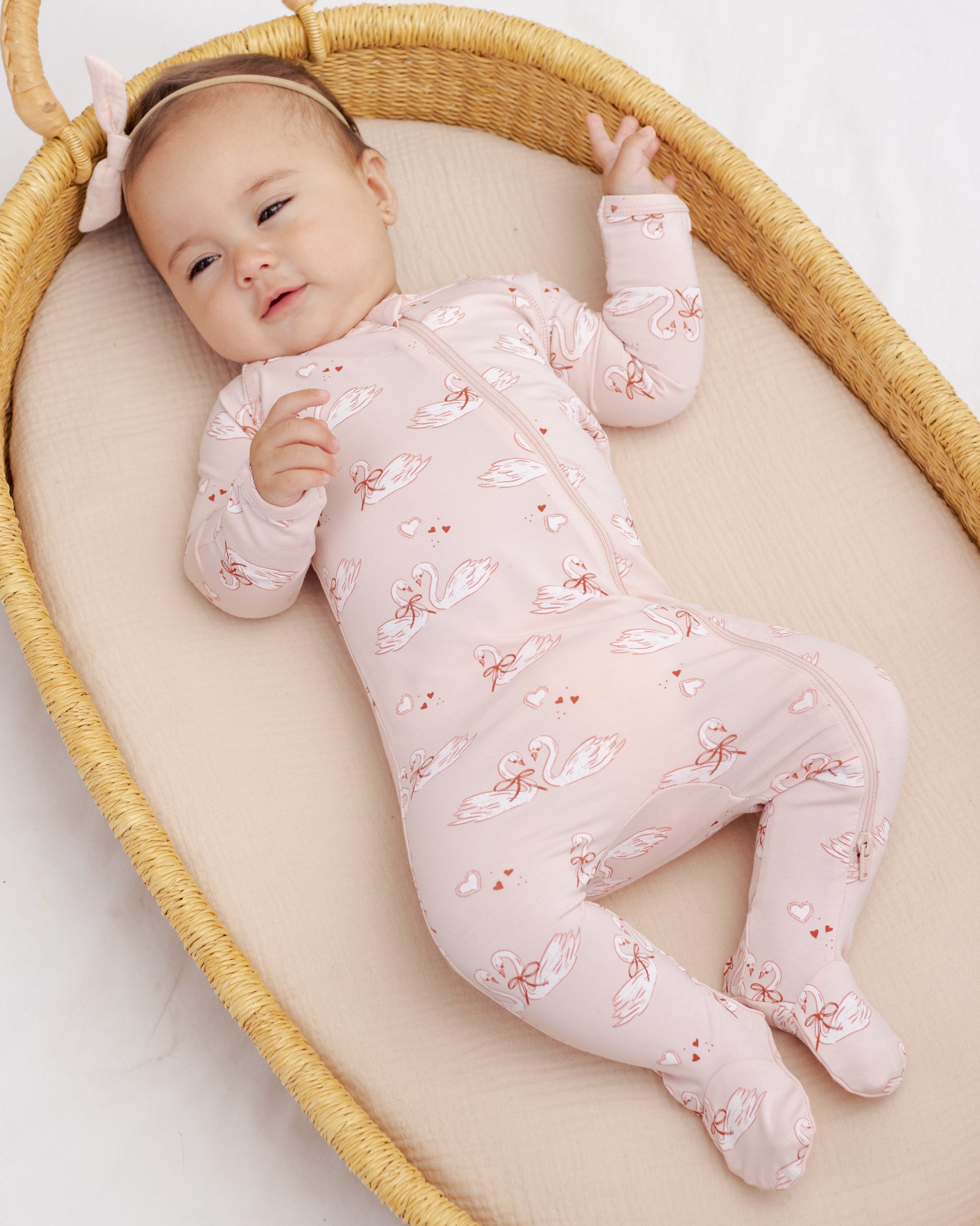 Quincy Mae Bamboo Zip Footie - Swans