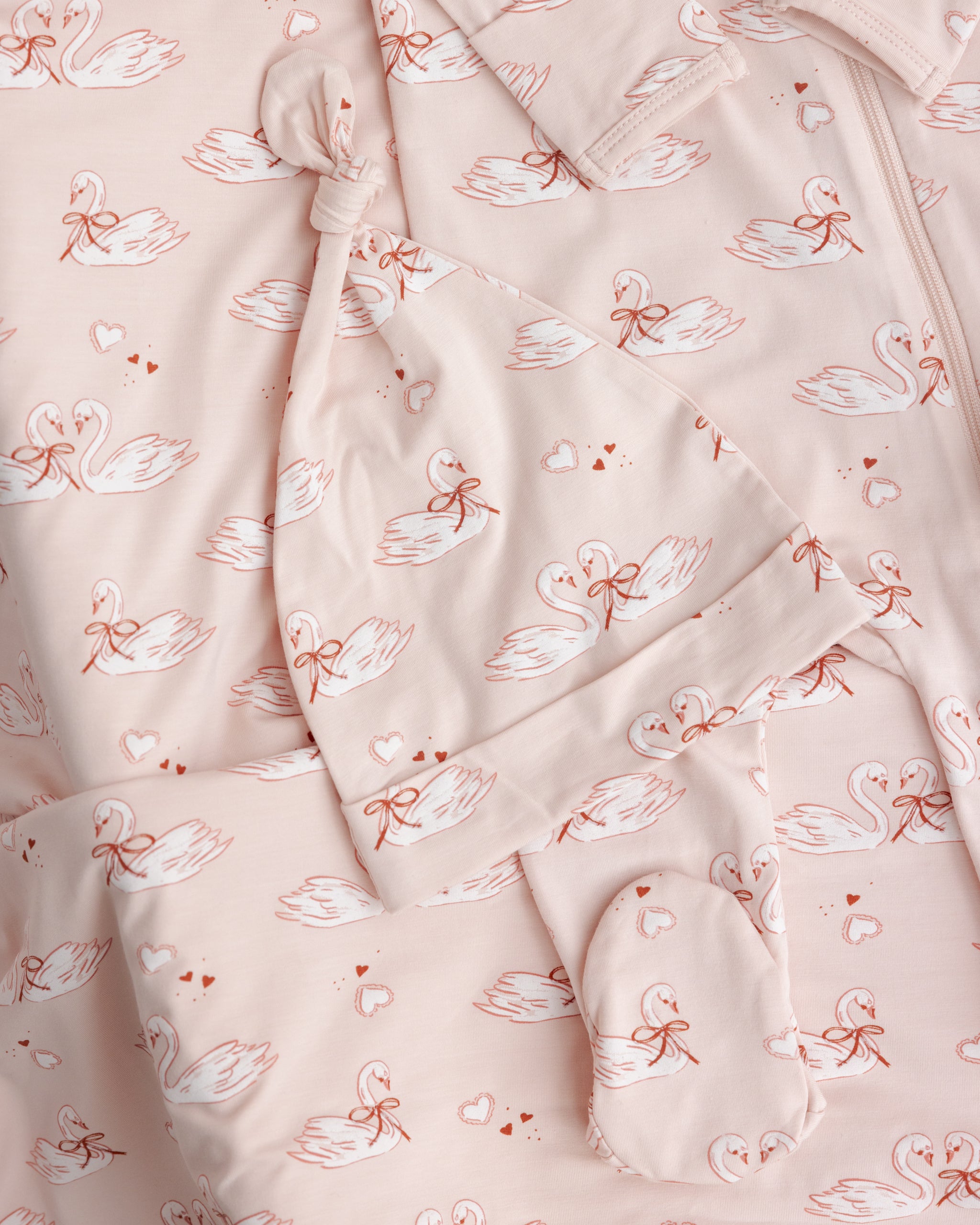 Quincy Mae Bamboo Swaddle + Knotted Hat - Swans