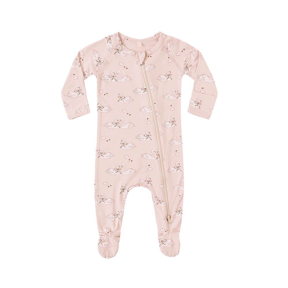 Quincy Mae Bamboo Zip Footie - Swans