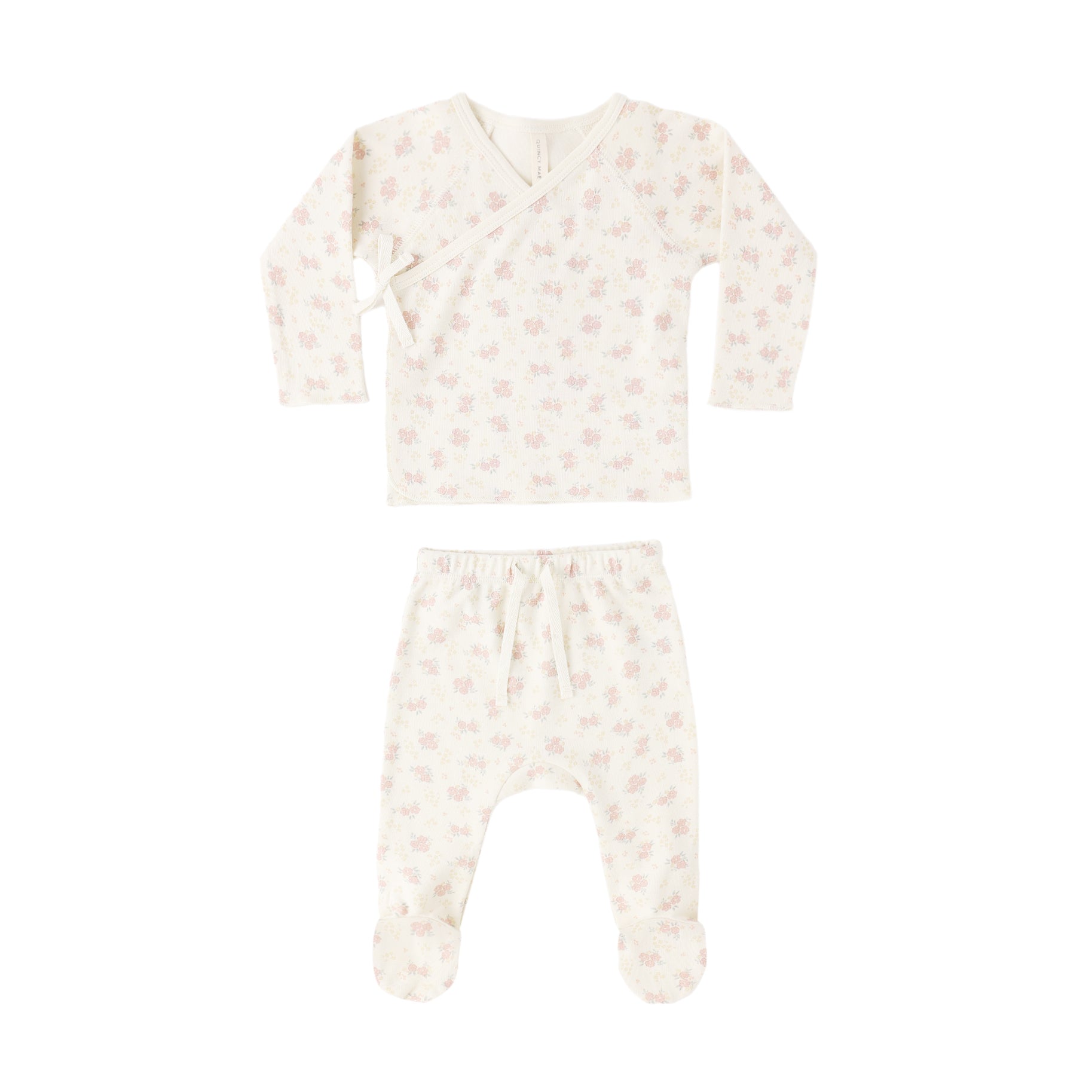 Quincy Mae Wrap Top + Footed Pant Set - Flower Field