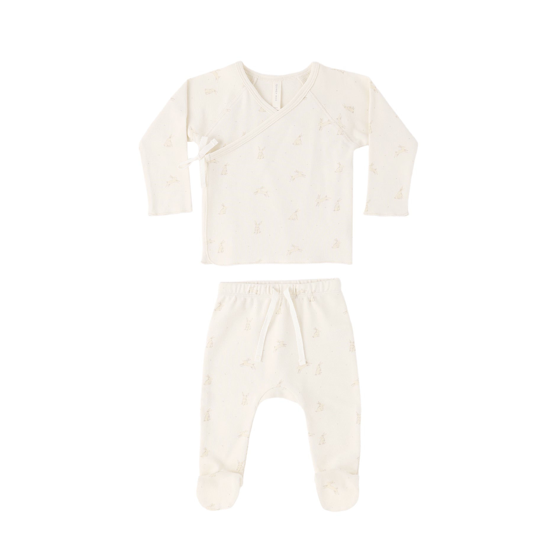 Quincy Mae Wrap Top + Footed Pant Set - Bunnies