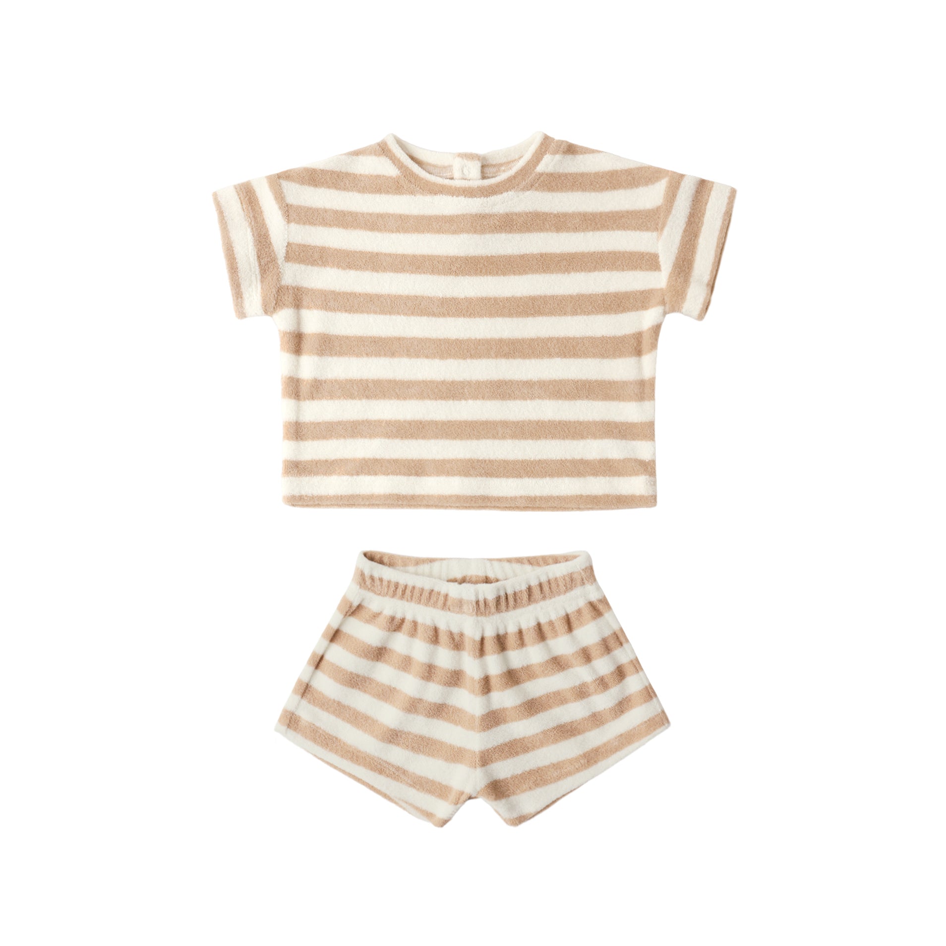 Quincy Mae Terry Tee + Short Set - Latte Stripe