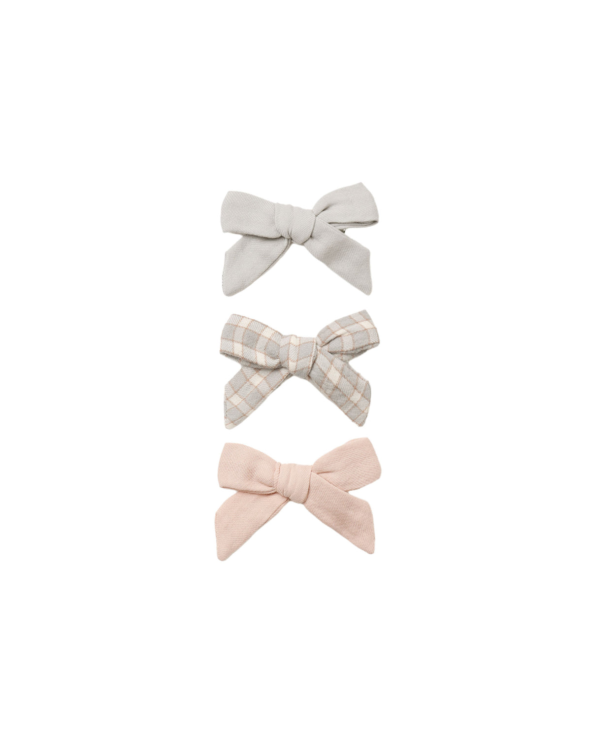 Bow Clips Set of 3- Cloud, Blue Gingham, Dusty Rose