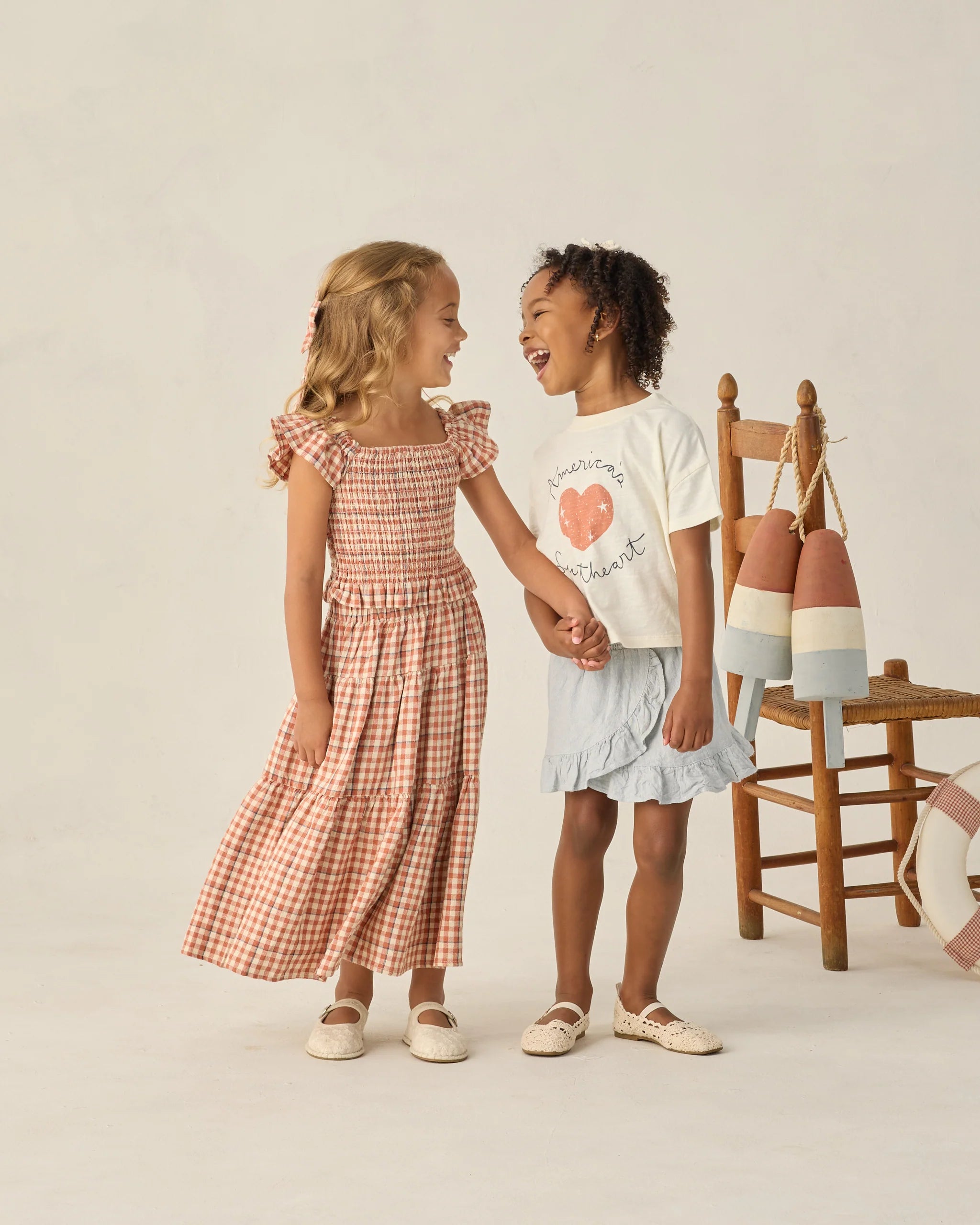 Rylee + Cru Tiered Midi Skirt - Poppy Gingham