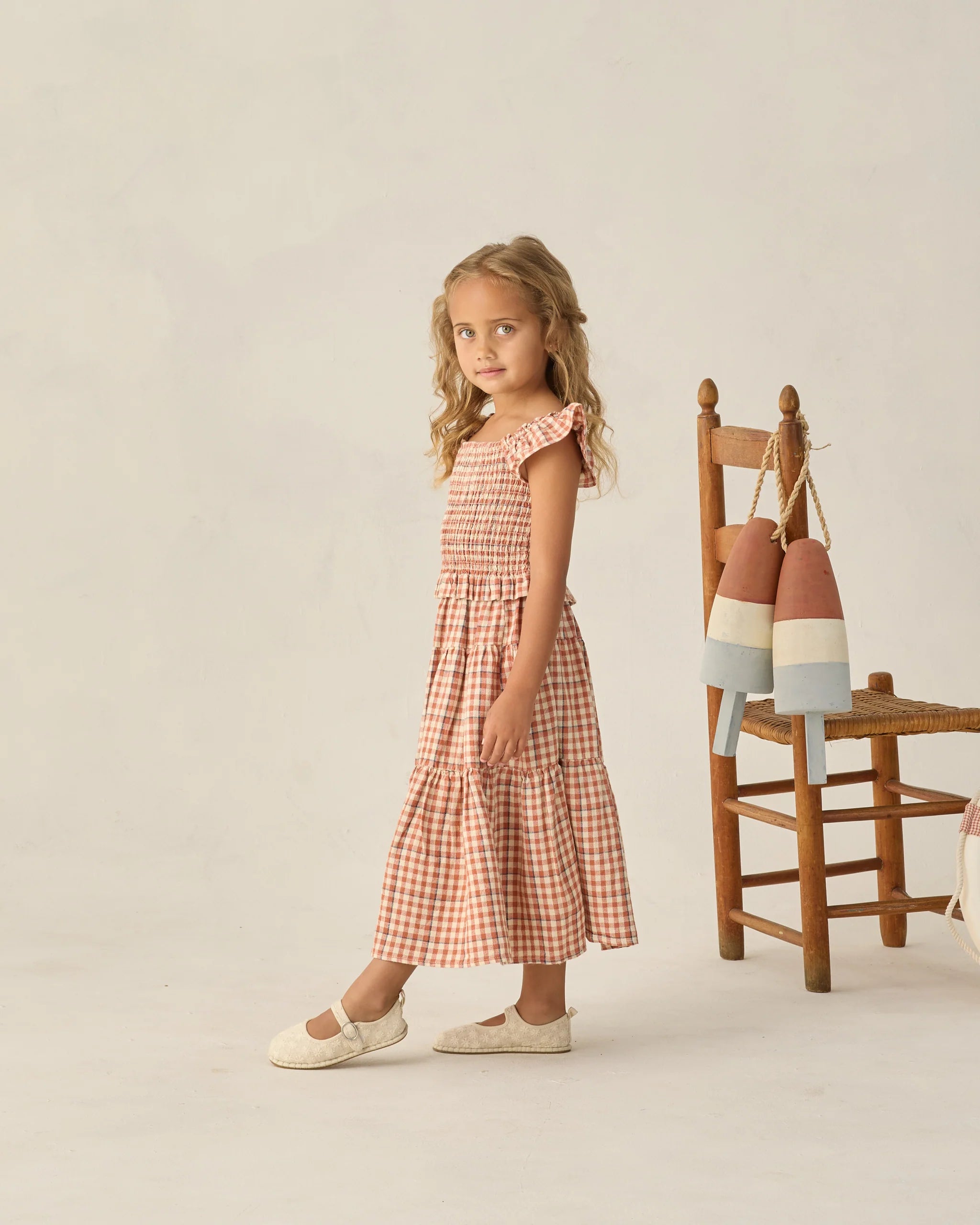 Rylee + Cru Tiered Midi Skirt - Poppy Gingham