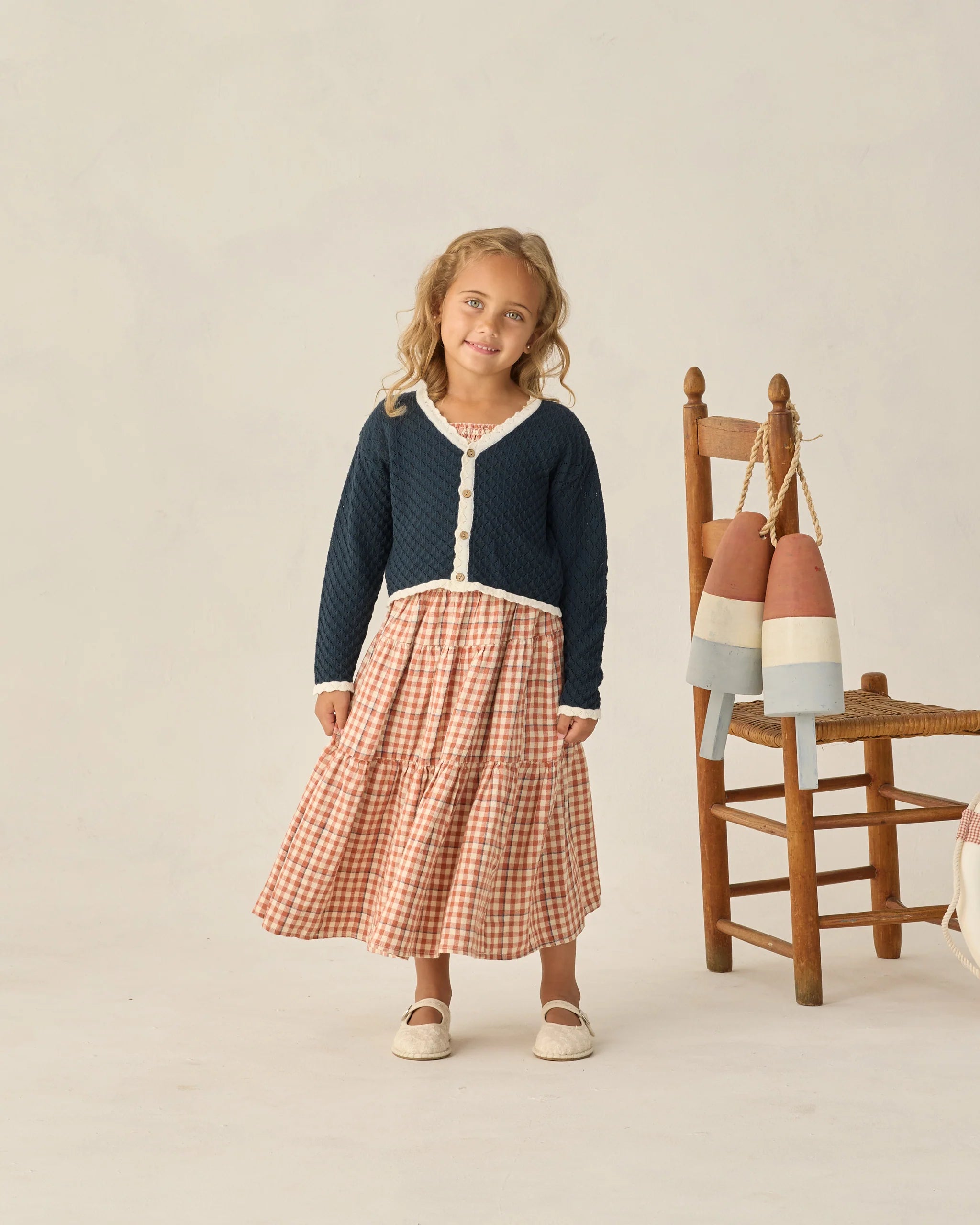Rylee + Cru Tiered Midi Skirt - Poppy Gingham