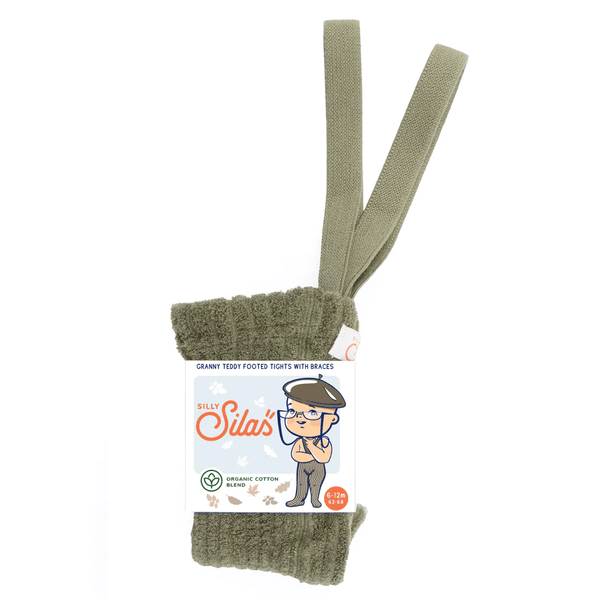 Silly Silas Granny Teddy Footed Tights - Olive