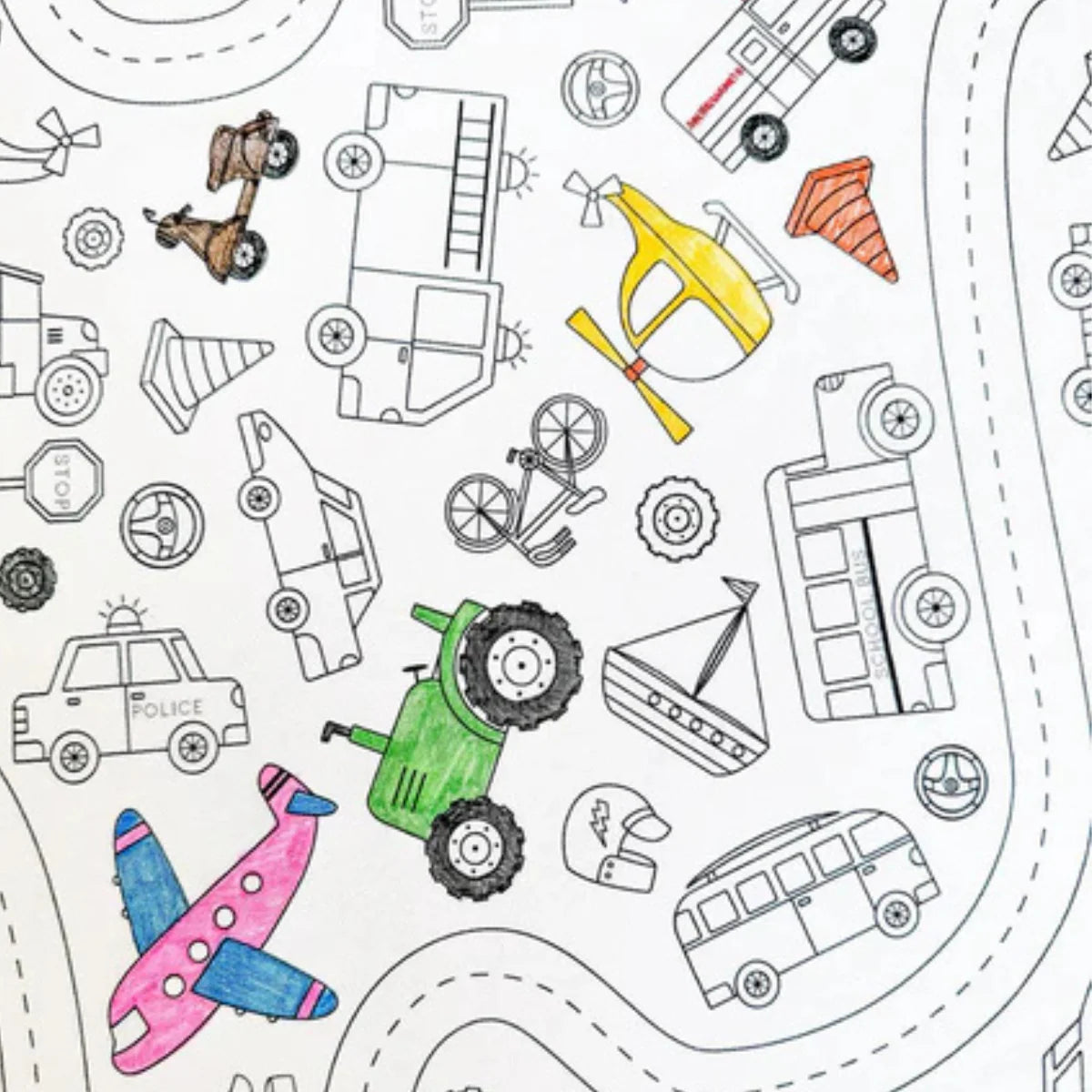 Reusable Colouring In Tablecloth Set - Wheels in Motion