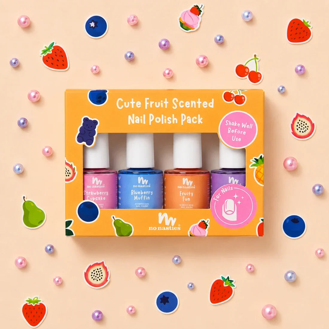 No Nasties Cute Fruit Scented 4 Pack Nail Polish Gift Set