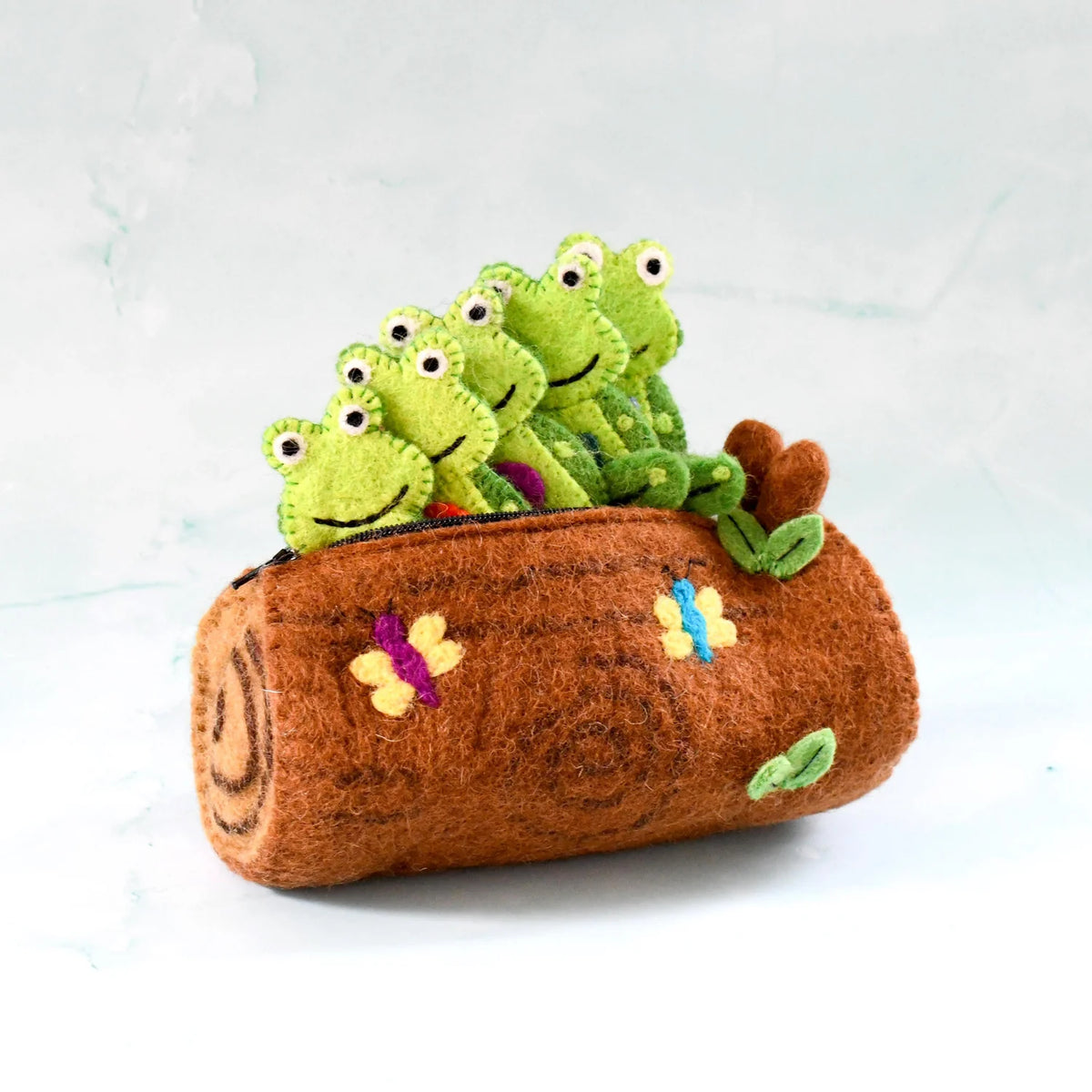 5 Little Speckled Frogs with Log Bag Puppet Set
