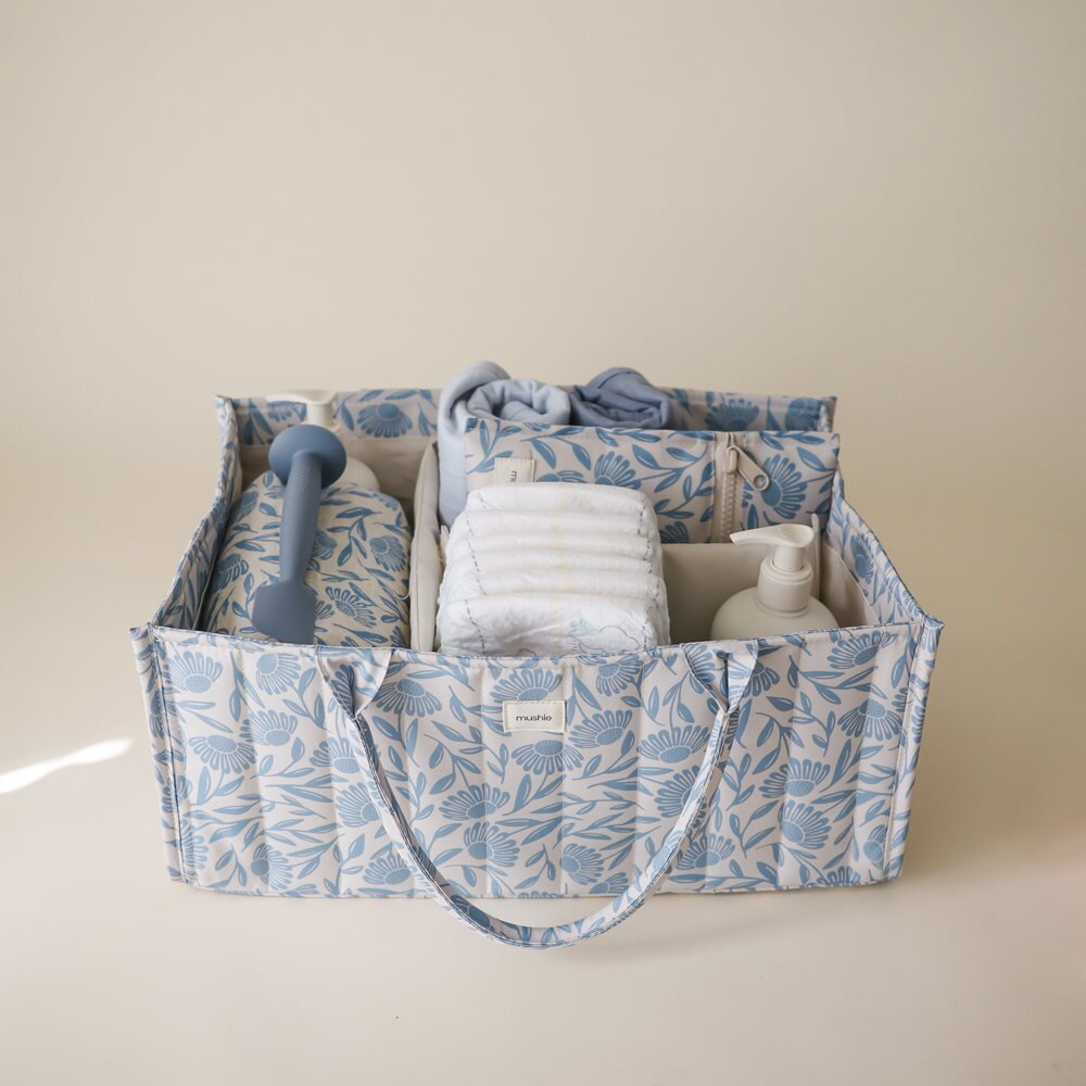 Mushie Diaper Caddy - Blue Flowers