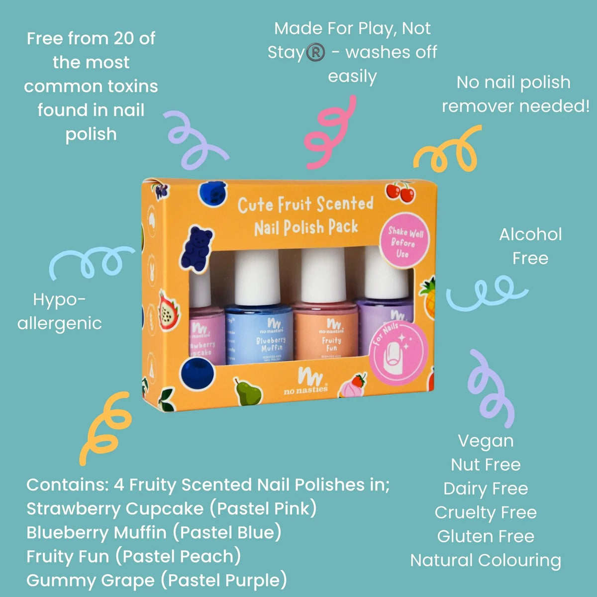 No Nasties Cute Fruit Scented 4 Pack Nail Polish Gift Set