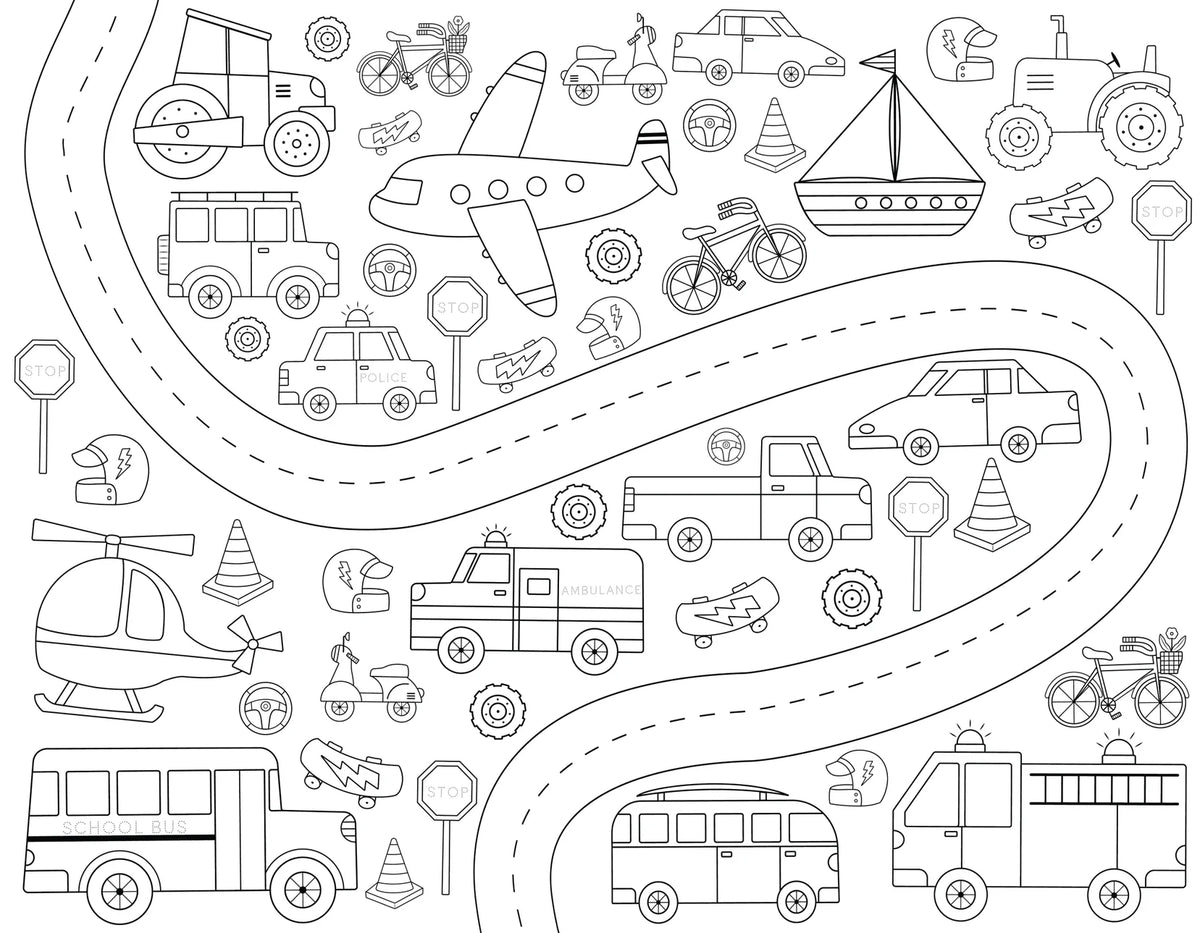 Washable, Reusable Colouring-In Solo Mat Kit - Wheels in Motion