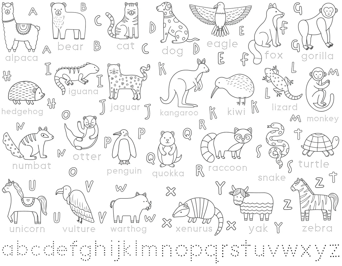 Washable, Reusable Colouring-In Solo Mat Kit - Alphabet Animals
