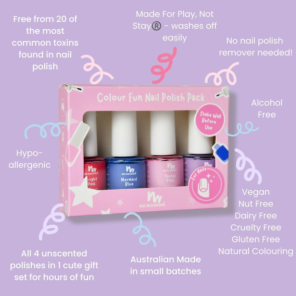 No Nasties Colour Fun 4-Pack Non Toxic Kids Nail Polish Gift Set