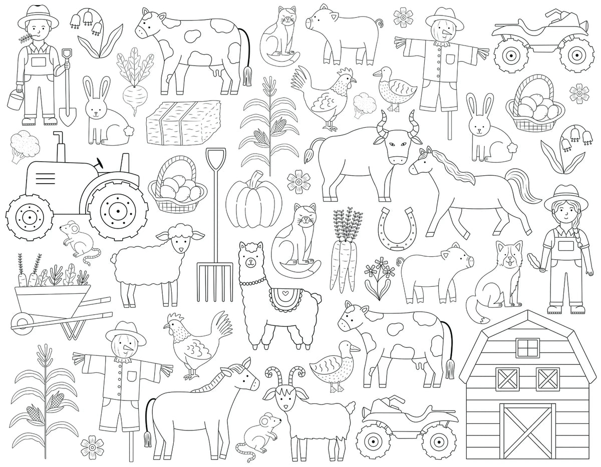 Washable, Reusable Colouring-In Solo Mat Kit - On the Farm