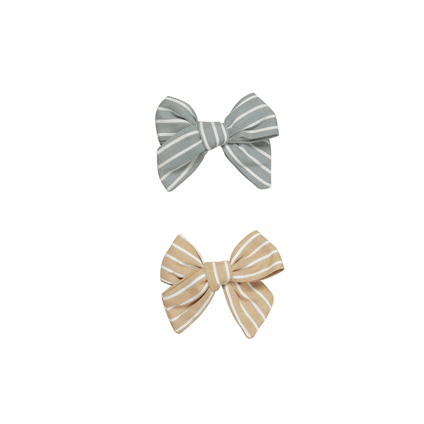 Huxbaby Stripe Hair Bow 2Pack - Teal/Biscuit