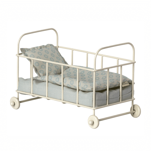 Maileg Metal Baby Cot Bed Micro Blue