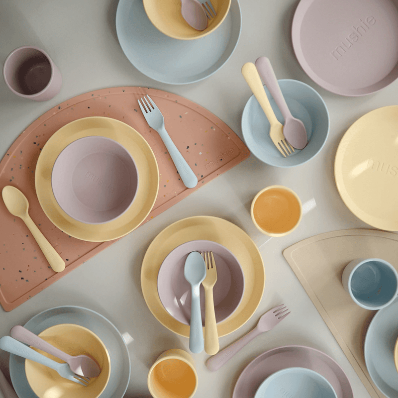 Mushie Round Dinner Bowls - Powder Blue