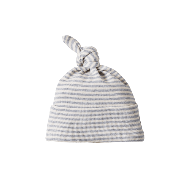 Nature Baby Cotton Knotted Beanie - Grey Marl Stripe