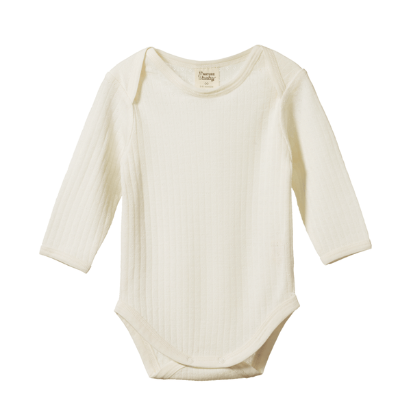 Nature Baby Merino Pointelle Long Sleeve Bodysuit  - Natural