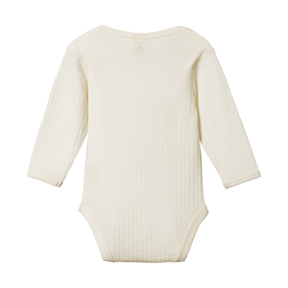 Nature Baby Merino Pointelle Long Sleeve Bodysuit  - Natural