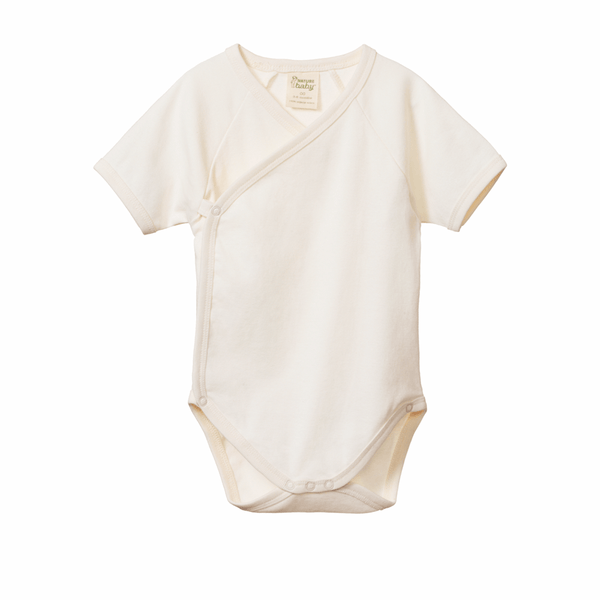 Nature Baby Cotton Short Sleeve Kimono Bodysuit - Natural