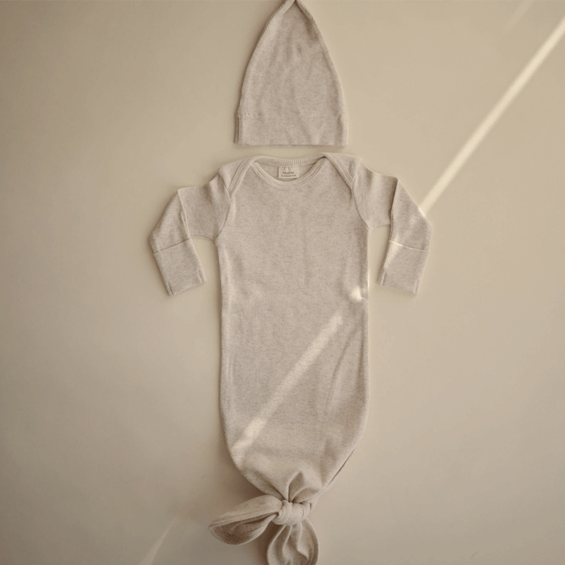 Mushie Ribbed Baby Beanie - Beige Melange