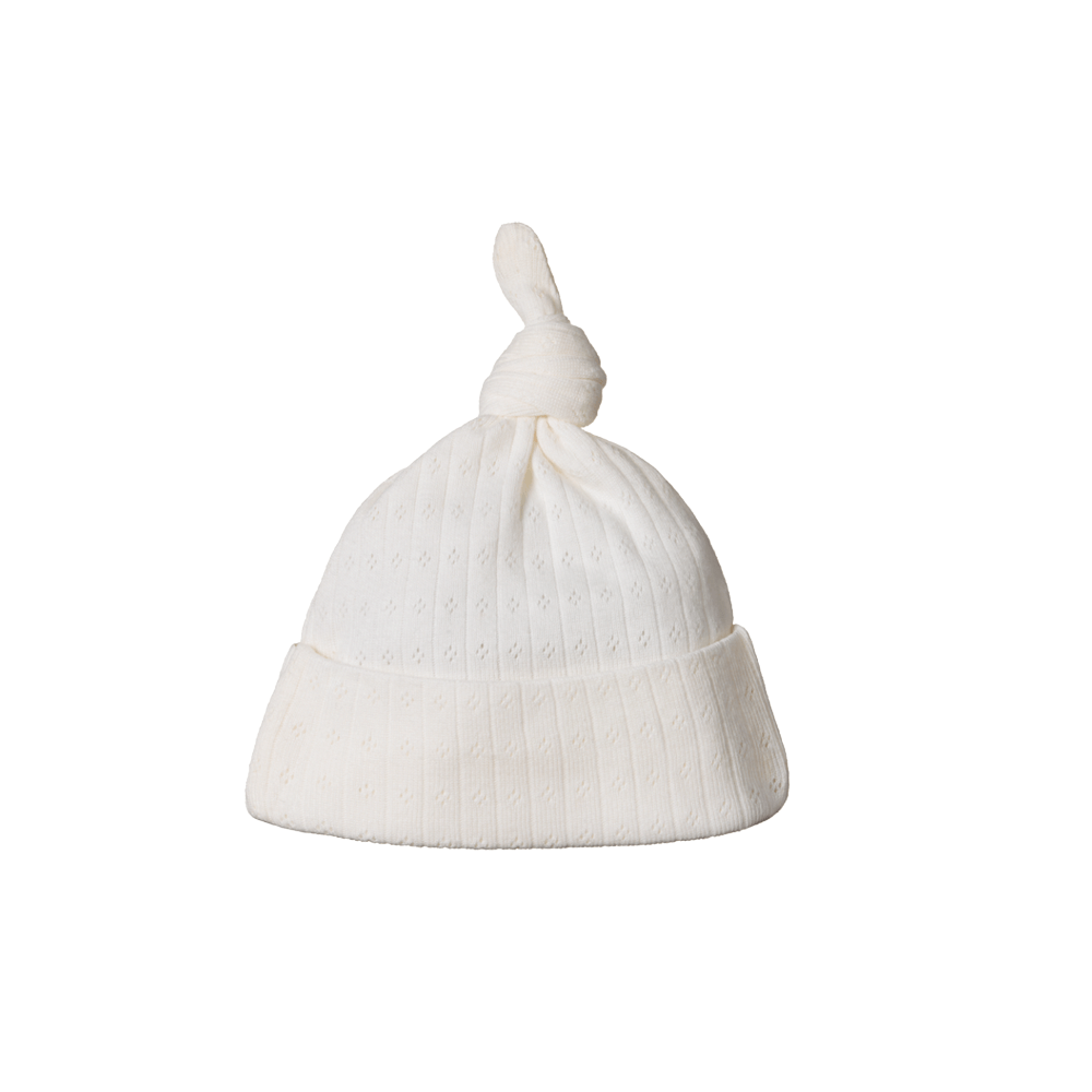 Nature Baby Cotton Pointelle Knotted Beanie - Natural