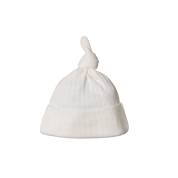 Nature Baby Cotton Pointelle Knotted Beanie - Natural