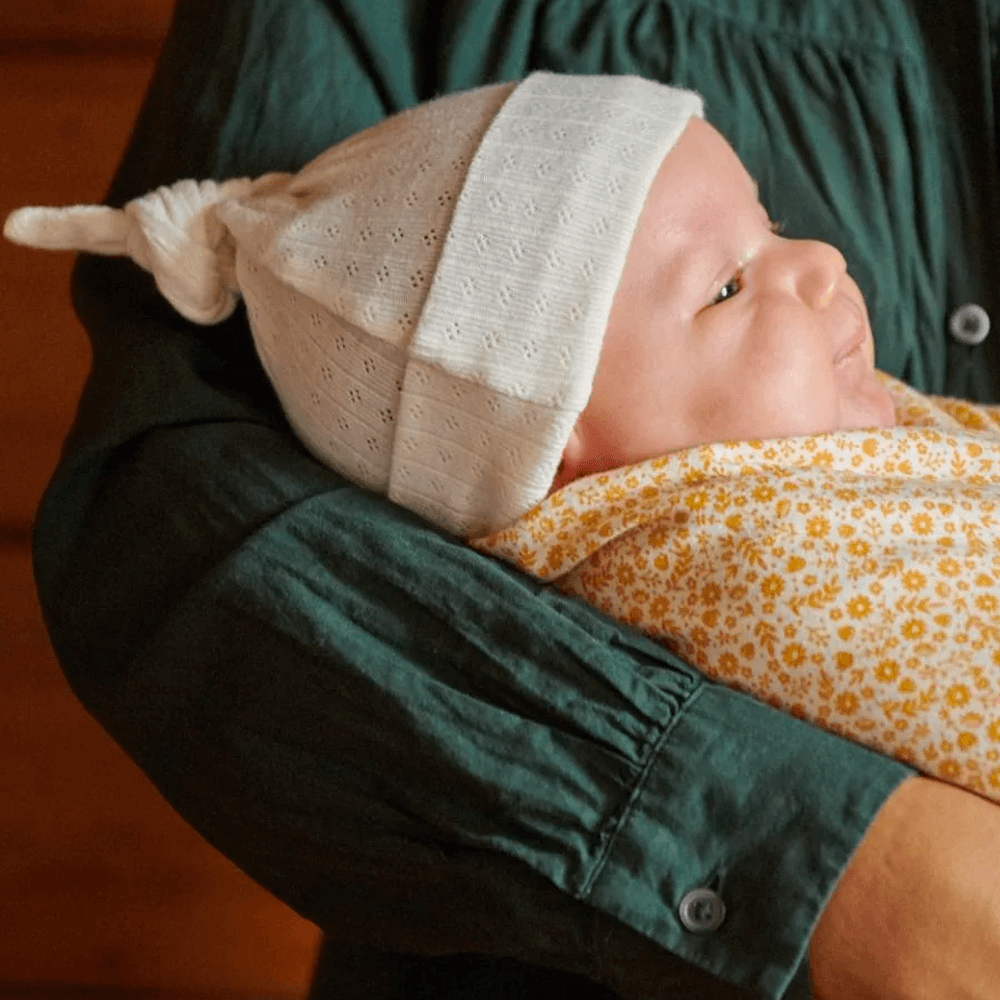 Nature Baby Cotton Pointelle Knotted Beanie - Natural