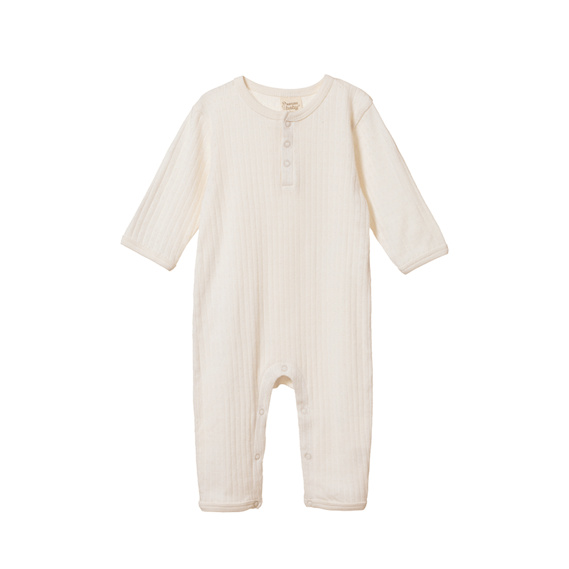 Nature Baby Pointelle Henley Pyjama Suit - Natural