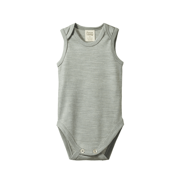 Nature Baby Merino Singlet Bodysuit - Grey Marl