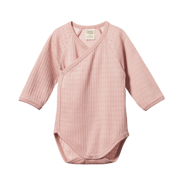 Nature Baby Kimono Pointelle Long Sleeve Bodysuit - Rosebud